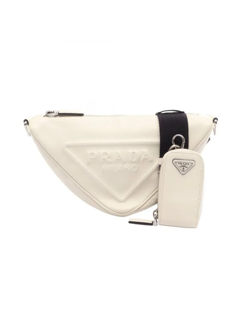 Prada Shoulder Bag Triangle White Black Leather